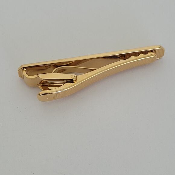 Dunhill Vintage Two Tone Tie Clasp Clip Bar Gold Silver Retro Logo Minimalistic - Picture 3 of 8